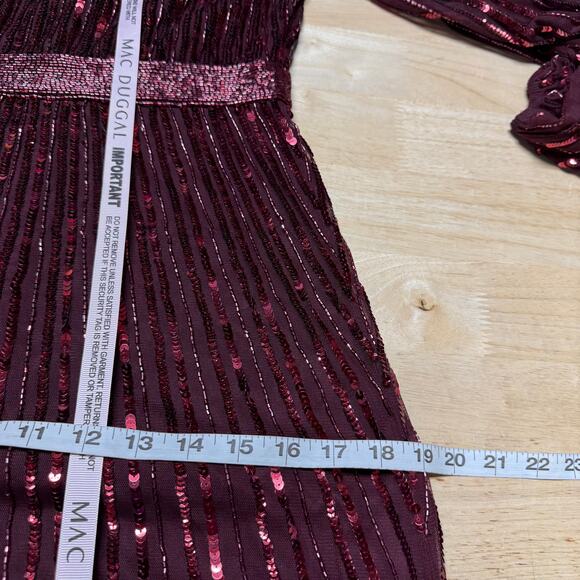 Mac Duggal NWT Red Long Sleeve Ruffle Detail Sequin Midi Dress Size 4 High Neck - Picture 9 of 10